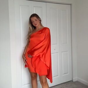 BHLDN Vibrant Orange One-Shoulder Dress